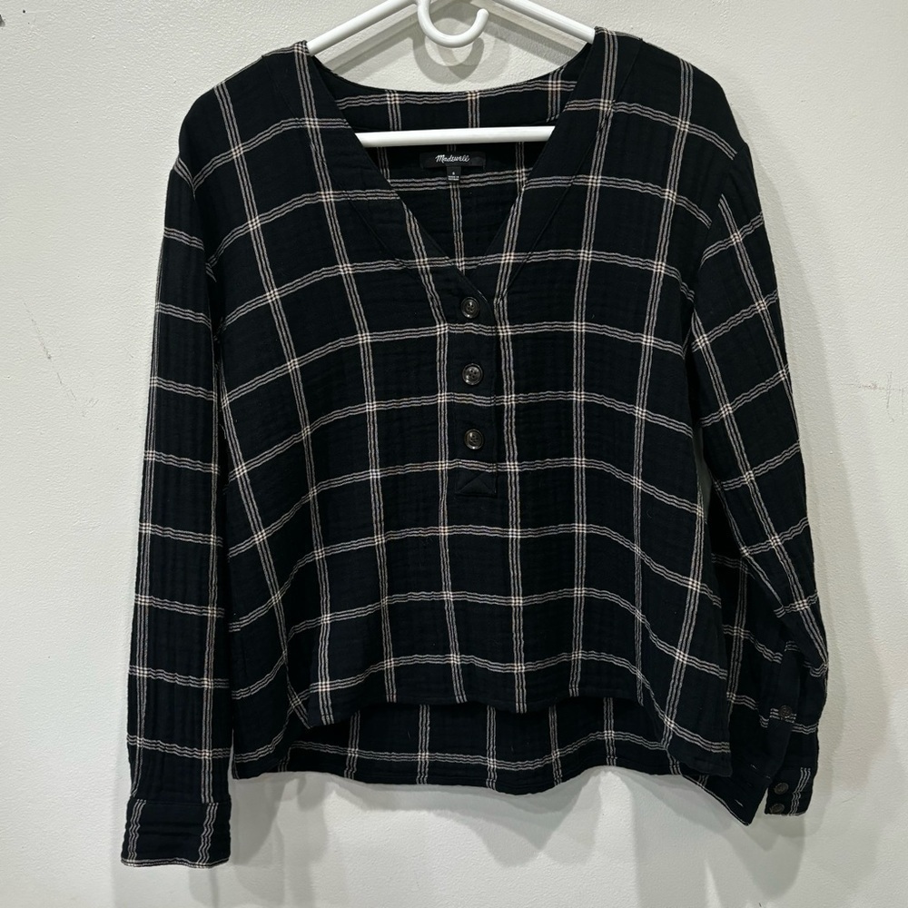 Madewell Windowpane Lightspun Evert Top Women’s Size Small